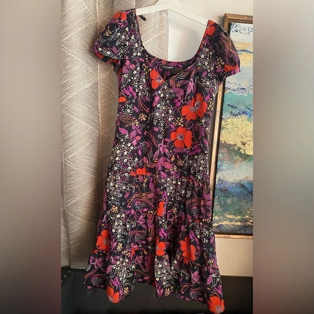 Betsey Johnson Mid Dress Size Small Multicolored Floral Print Lined Vintage
